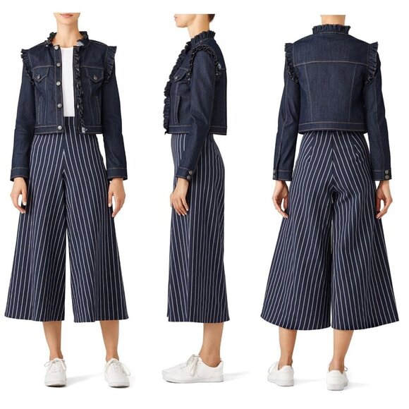Nicholas Wide Leg High Waist Harper Culottes MSRP $395 Navy Pinstripe - Picture 2 of 12
